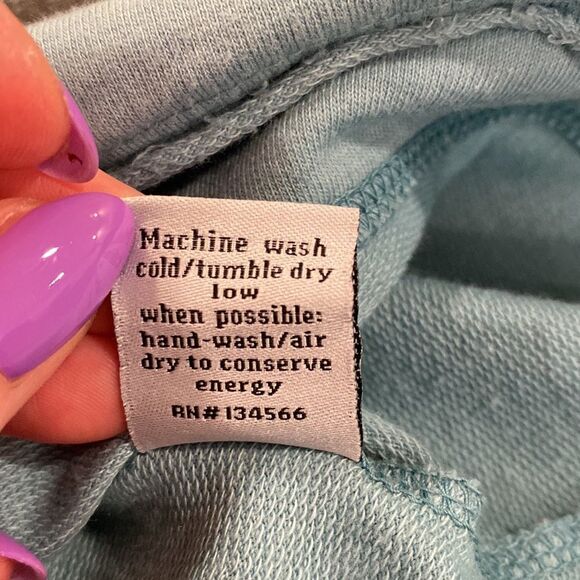 ❤️Last Chance LVR Organic blue cowl neck long sleeve hooded pullover size M - Picture 8 of 10